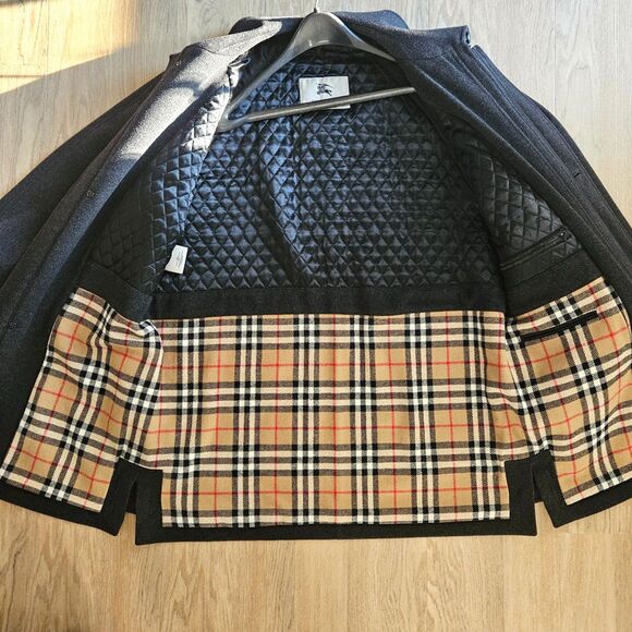 Burberry Black Wool Cashmere Nova Check Plaid Quilted Jacket Coat Mens Medium M - Picture 13 of 16